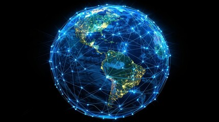 Global Connectivity: A 3D vector illustration of a globe with interconnected network lines - obrazy, fototapety, plakaty