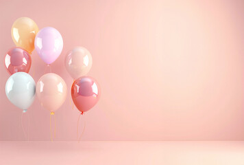 Pastel balloons on a pink background