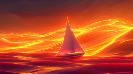 Glowing Neon Sailing: A 3D vector illustration of a yacht with glowing neon accents
