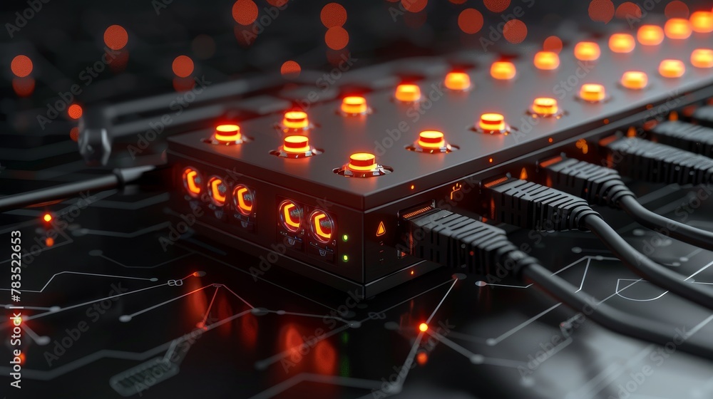 Poster internet infrastructure: a 3d vector illustration of a network router with cables connected