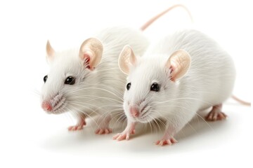 Laboratory rats and mice, white background.