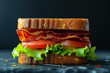 Juicy Sandwich with Bacon, lettuce, tomatoes. for the Menu.