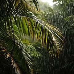 Rainforest landscape in the rain