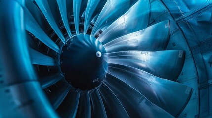 Turbine blades whirl as an aircraft revs up for a high-stakes test flight in the aviation sector - obrazy, fototapety, plakaty