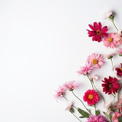 flowers on a white background. Place for text, place to copy, layout