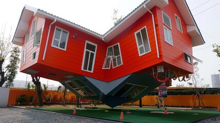 A unique interactive attraction, this house flipped upside-down sparks curiosity and joy