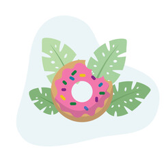 Doughnut flat vector Illustration Icon decorated with leaves for web use for dessert, bakery, pastry, delicious 