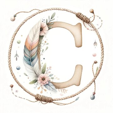 Bohemian Floral Alphabet Letter C Illustration
