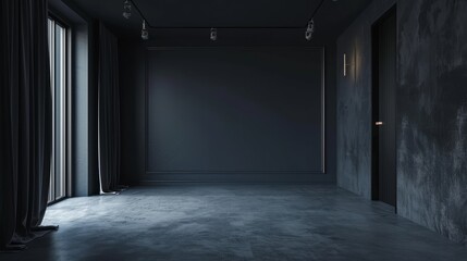 Empty elegant dark room at night with copy space, AI Generated hyper realistic 