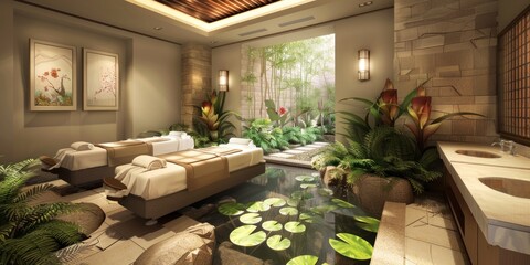 Tranquil Spa Retreat: Envision a spa that serves as a tranquil retreat, incorporating natural elements, a neutral color scheme