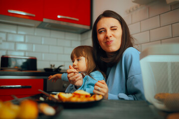 Mom Struggling with Little kid to Convince her to Eat. Mother obsessing over child not eating...
