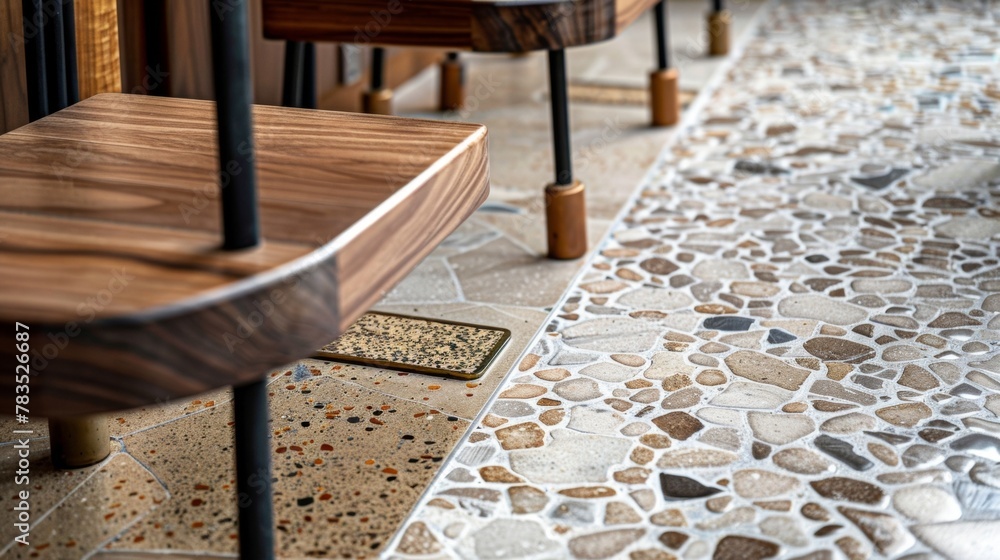 Poster integrated into the floor design are small plaques that proudly declare the use of sustainable mater