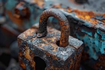 Old rusted padlock close-up, showcasing the effects of time and weather on metal security devices