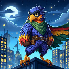 A superhero bird, bird, cartoon, animal, eagle, fly, illustration,Ai generated 