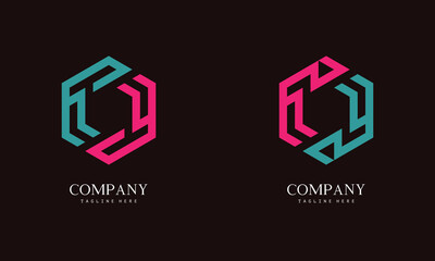 Set of hexagon-shaped monogram logo with the initial letter Y. Suitable for various businesses.