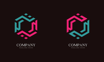Set of hexagon-shaped monogram logo with the initial letter N. Suitable for various businesses.