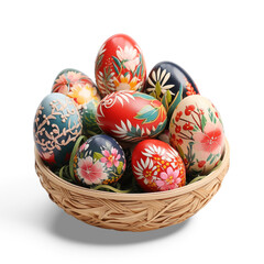 Fototapeta na wymiar easter eggs in basket isolated on white background.