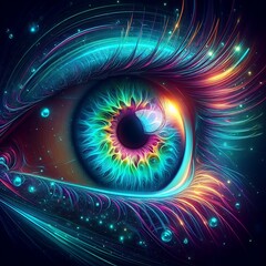 Neon macro image of an eye