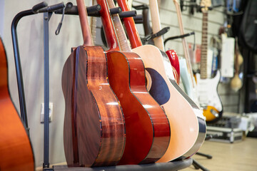 classical guitars in the music shop