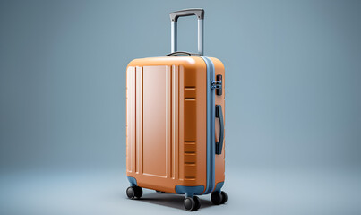 Elegant Brown Travel Suitcase on Gray Background