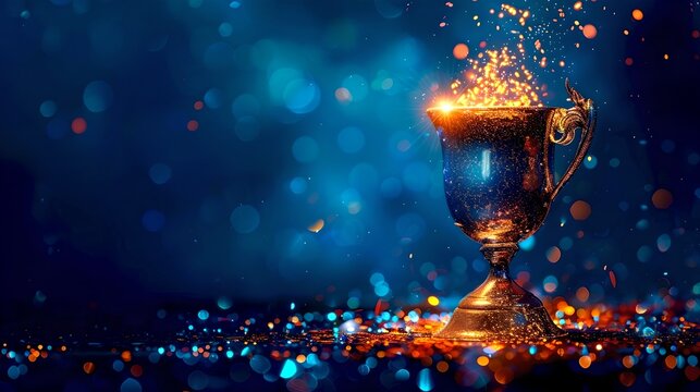 Sparkling trophy on a glittering bokeh background, signifies success and achievement in a competitive world. Ideal for advertisements and celebrations. AI