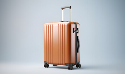 Modern Brown Travel Suitcase on Gray Background