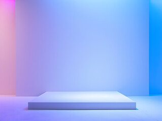 Ethereal Junction: A White Platform Beneath a Blue and Pink Wall