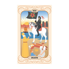 Major Arcana tarot card design. Hand drawn cartoon flat style.Death