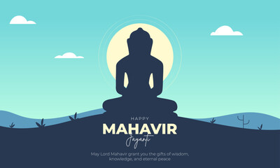 Happy Mahavir Jayanti Post and Greeting Card. Mahaveer Jayanti Celebration Wishes Background and Banner Vector Illustration - obrazy, fototapety, plakaty