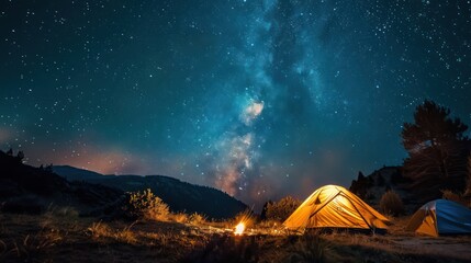  Starry Night Camping - obrazy, fototapety, plakaty