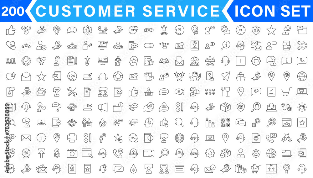 Poster customer service and support - outline icon collection. thin line set contains such icons as online 