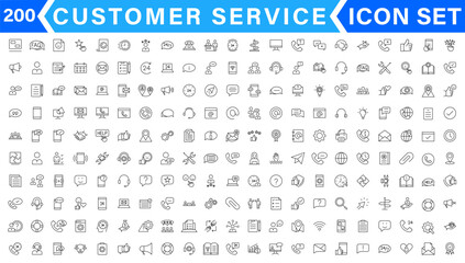 Customer service and support line icons collection. Big UI icon set in a flat design. Thin outline icons pack. Vector illustration