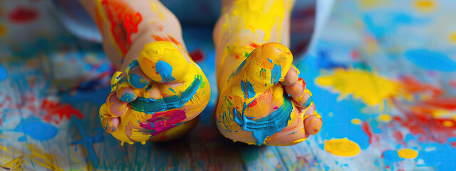 a child painted a smile on his feet