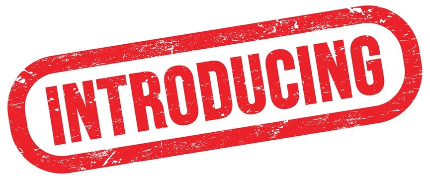 INTRODUCING, text written on red stamp sign.