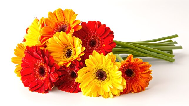 Vibrant Gerbera Daisies Bouquet on White Background. Fresh, Colorful Flowers for Decor and Gifts. High-Quality Photo Perfect for Content Creation. AI