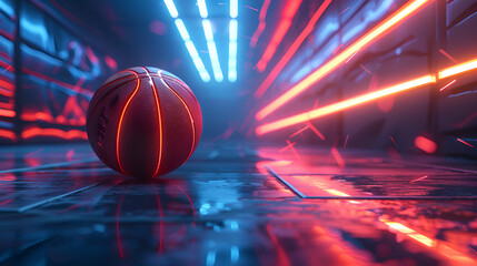 Illustration of a basketball in 3d style, generative Ai - obrazy, fototapety, plakaty