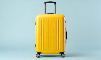 Fototapeta premium Modern Yellow Travel Suitcase on Gray Background
