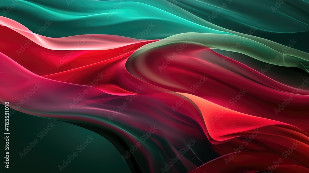 Wall mural The abstract picture of the two colours of red and green colours that has been created form of the waving shiny smooth satin fabric that curved and bend around in this beauty abstract picture. AIGX01.