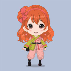 Cute Happy Girl kawaii Chibi Illustration