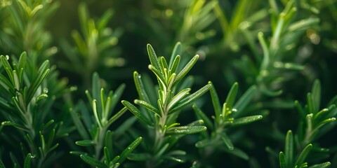 Rosemary sprigs, close-up, focus on needle-like leaves, soft natural light, detailed texture 