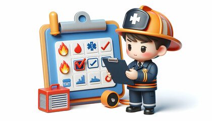 3D Firefighter Reviewing Emergency Plans in Candid Daily Work Environment and Routine