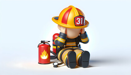 3D Firefighter Stress Management: Firefighters Practicing Stress Management in Candid Daily Environment and Routine of Work Theme with Isolated White Background
