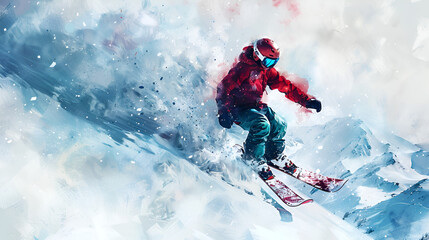 Illustration Winter Sport Snowboard and Skii Generative Ai