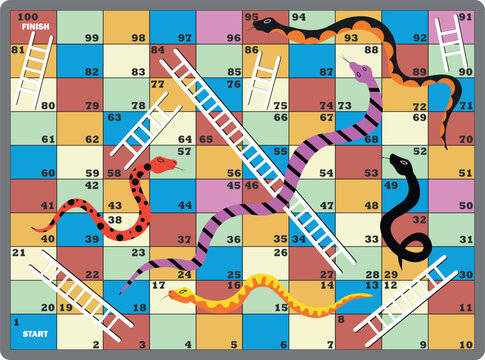 Snakes and Ladders Board Game, Snakes, ladders, start, finish