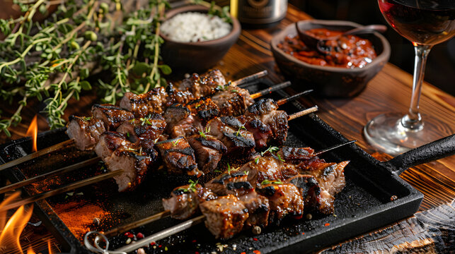 Authentic Nyama Choma Recipe - Roasted Meat with Herbs, Spices, and a Glass of Fine Red Wine