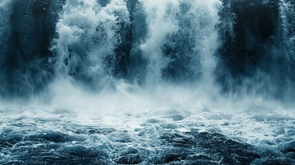 The gentle mist rising from a powerful cascade of rushing water  ,close-up,ultra HD,digital photography