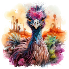 Obraz premium Watercolor Emu, clipart Illustration, Generative Ai