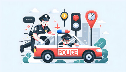 Emergency Response Police: Flat Vector Illustration of Swift Assistance in Daily Work Environment