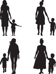 Flat design mother and son silhouette