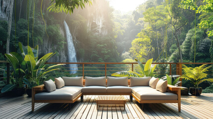 Obraz premium Sofa on the wooden terrace in the rainforest